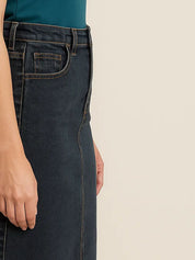 Kotty High-Rise Denim Pencil Knee-Length Skirt