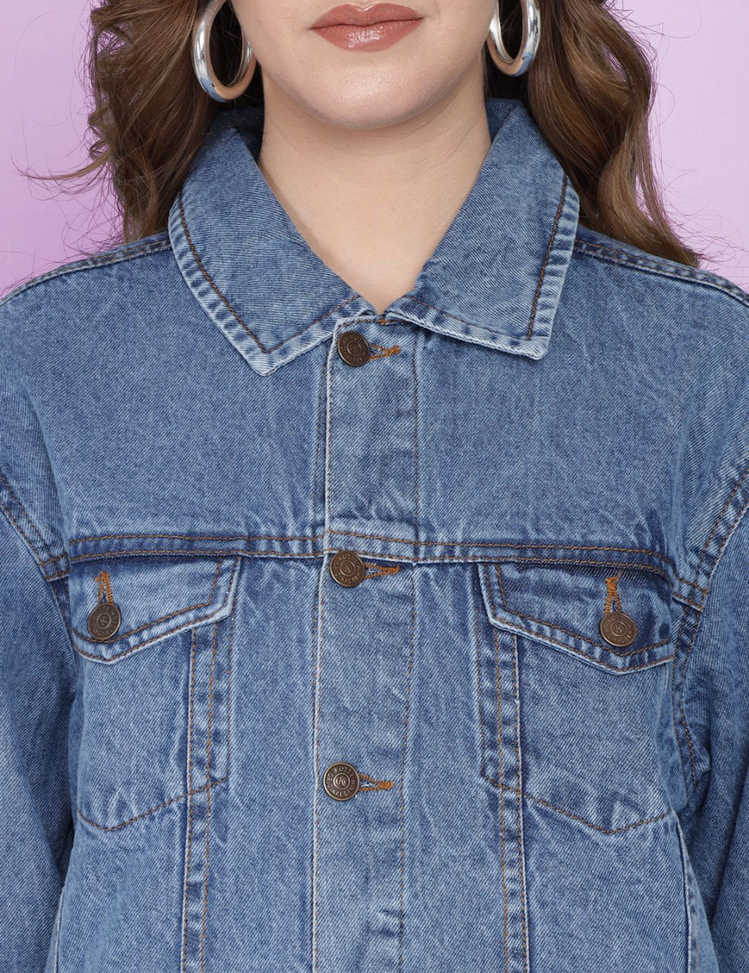 Kotty Women Spread Collar Washed Self Design Cotton Casual Denim Jacket