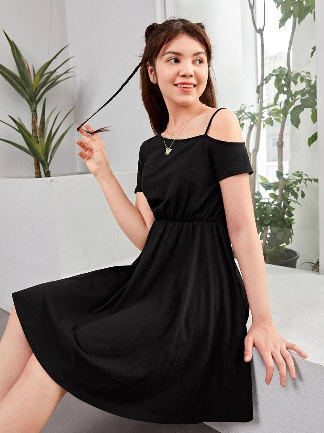 Kotty Girls One Shoulder Cold-Shoulder Fit & Flare Dress