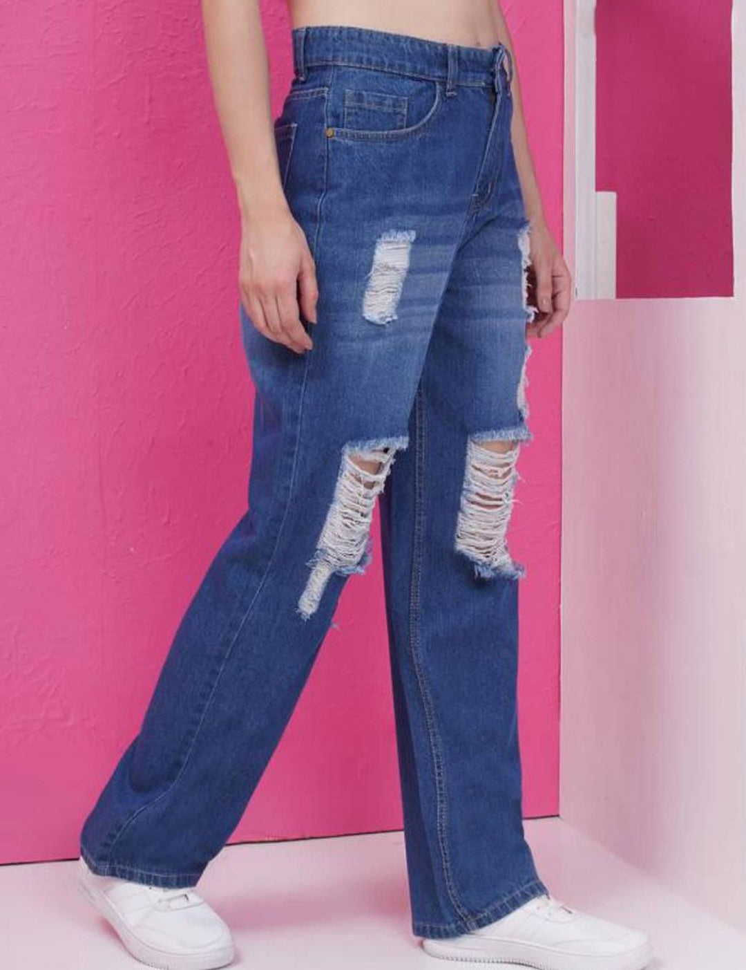 Kotty Women Straight Fit High-Rise Highly Distressed Stretchable Jeans