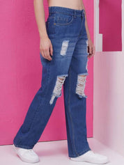 Kotty Women Straight Fit High-Rise Highly Distressed Stretchable Jeans
