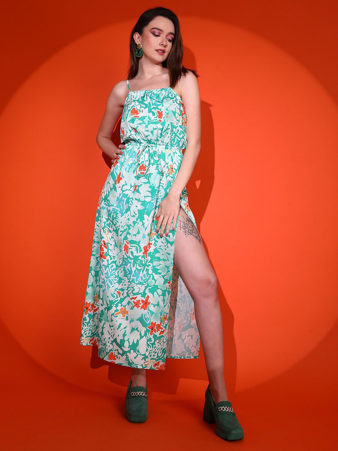 Kotty Women Floral Printed Shoulder Straps Maxi Dress