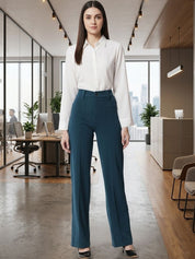 Blue Relaxed Fit High-Rise Trousers for Women | Kotty