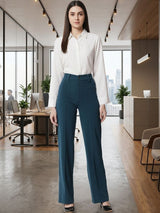 Blue Relaxed Fit High-Rise Trousers for Women | Kotty