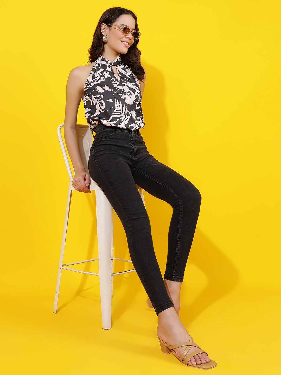 Kotty Women Tropical Printed Halter Neck Top