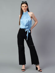 Kotty Women Solid Halter Neck Satin Top