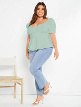 KOTTY Sweetheart Neck Puff Sleeve Peplum Top