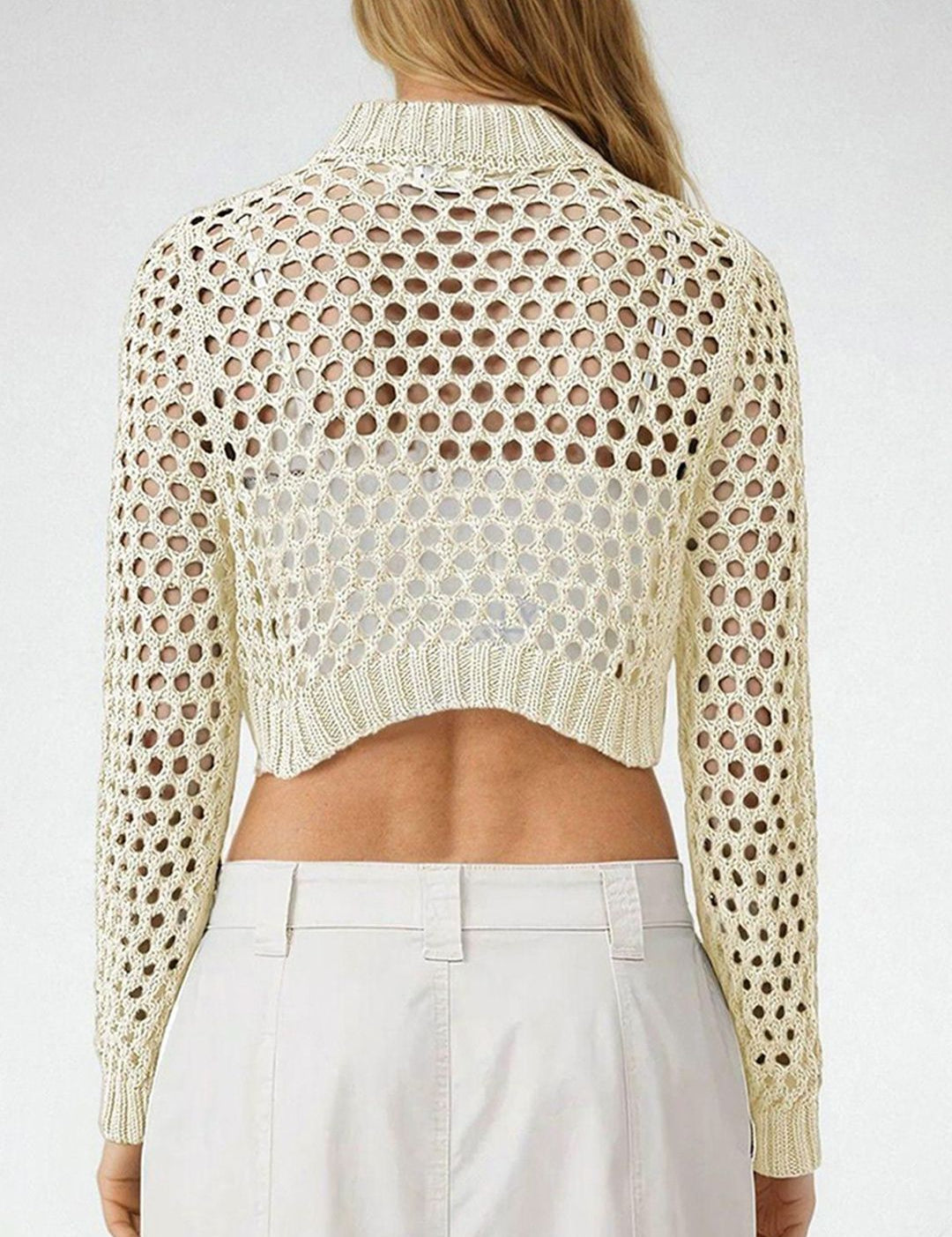 Kotty Women Self Design Round Neck Full Sleeves Cotton Crop Top