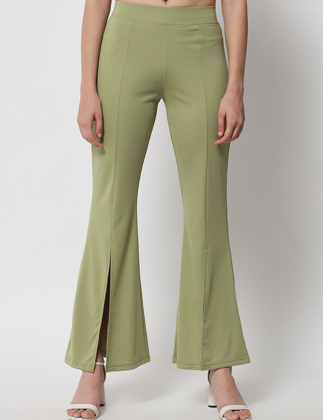 Kotty Women Green Solid Relaxed Fit Bootcut Trousers