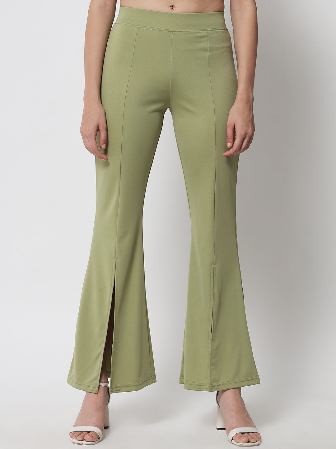 Kotty Women Green Solid Relaxed Fit Bootcut Trousers