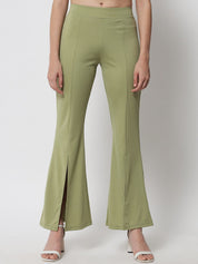 Kotty Women Green Solid Relaxed Fit Bootcut Trousers