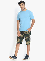 Kotty Men Olive Green & Yellow Camouflage Printed Regular Fit Cargo Shorts