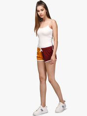 Kotty Women Mustard Yellow & Maroon Colourblocked Regular Fit Regular Shorts