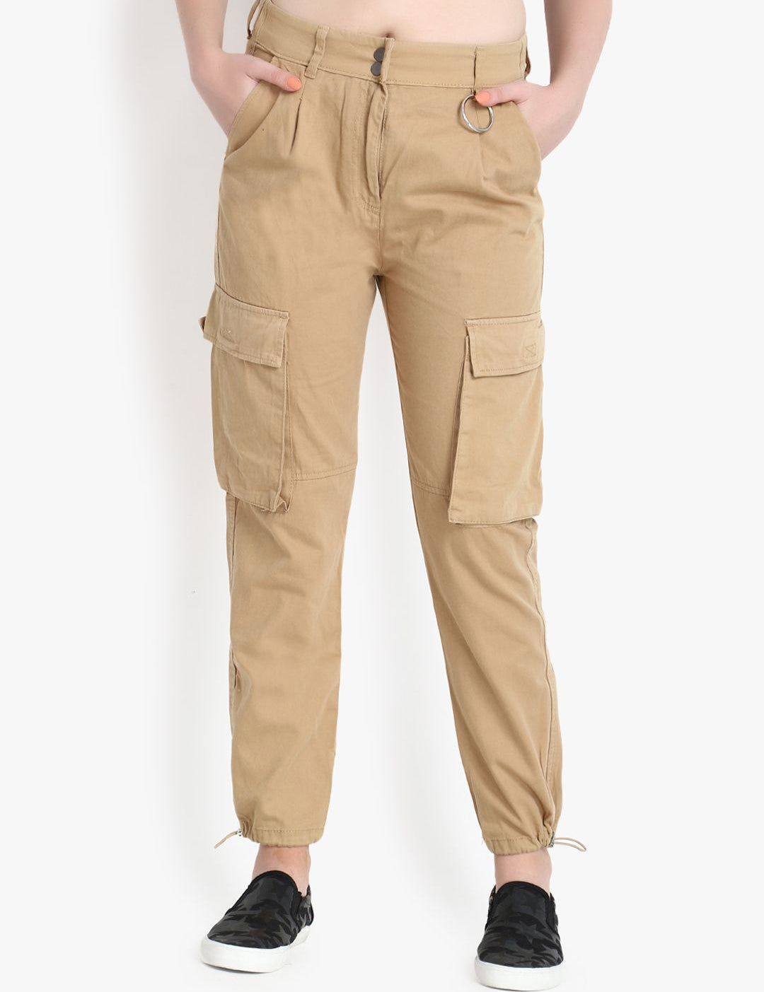 Kotty Women Beige Regular Fit Solid Cargos