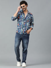Kotty Men Spread Collar Floral Printed Casual Shirt