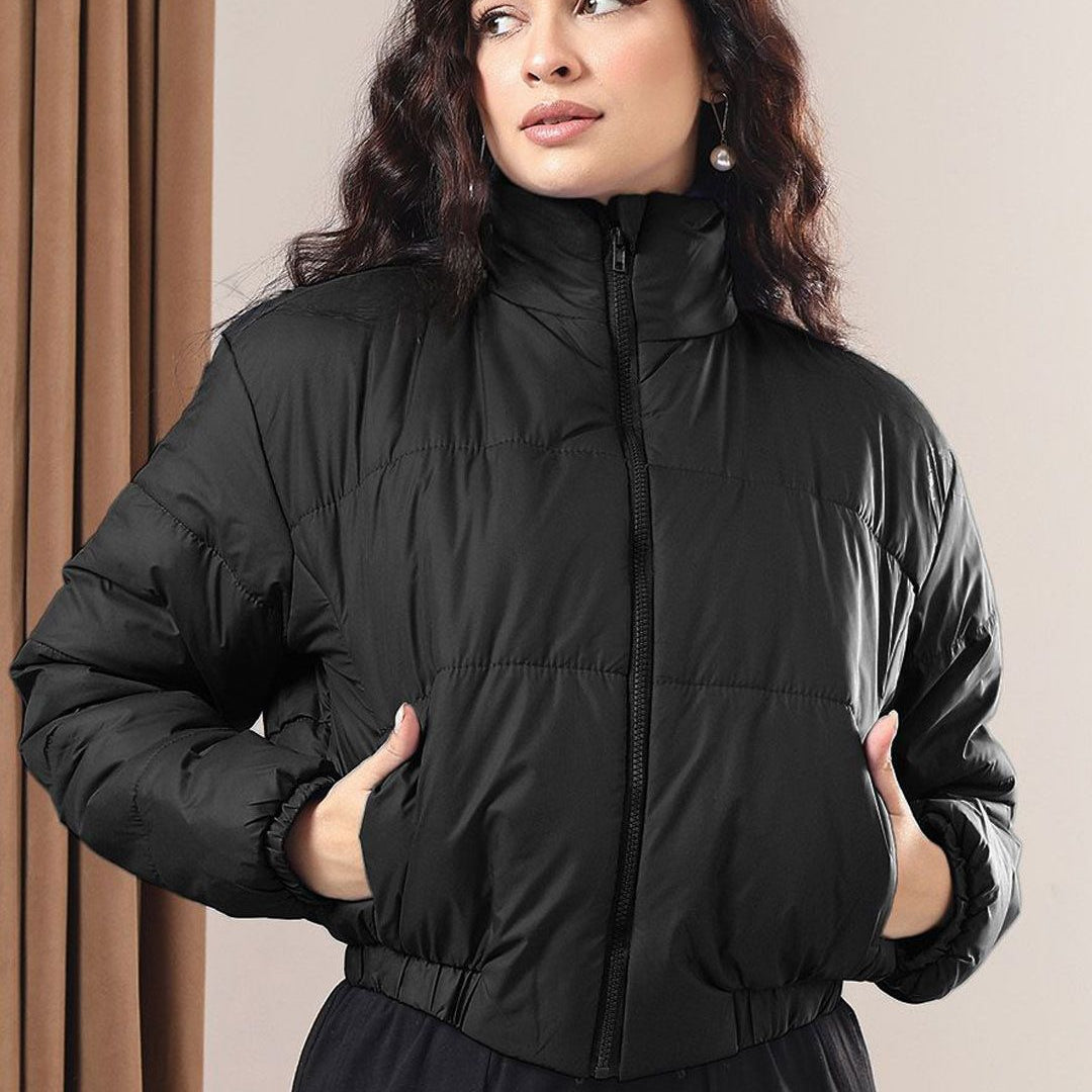 Kotty Women Mock Collar Solid Casual Insulator Padded Jacket