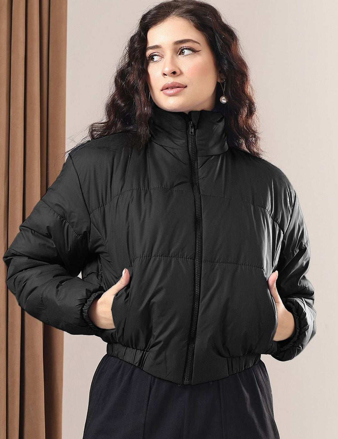 Kotty Women Mock Collar Solid Casual Insulator Padded Jacket
