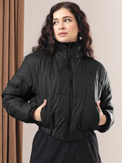 Kotty Women Mock Collar Solid Casual Insulator Padded Jacket