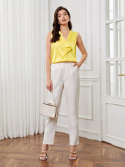 KOTTY BIZwear Yellow V-Neck Sleeveless Satin Top