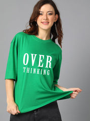 Kotty Green Typography Printed Drop-Shoulder Sleeves Oversized T-shirt