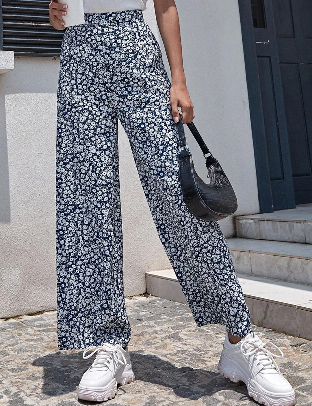 Kotty Women Animal Printed Relaxed Straight Fit High-Rise Easy Wash Trousers