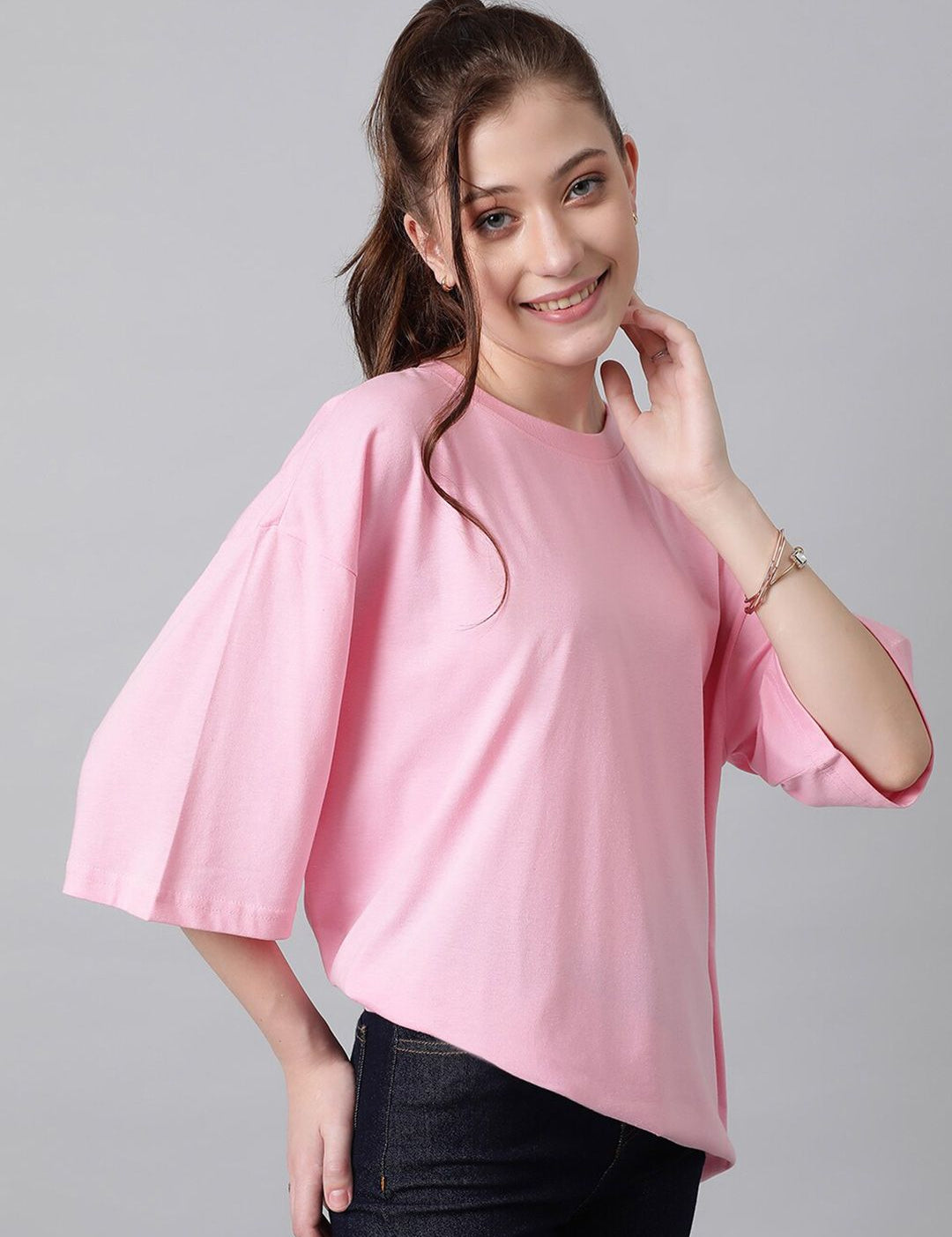 KOTTY Basics Basics Round Neck Drop-Shoulder Sleeves Oversized T-shirt