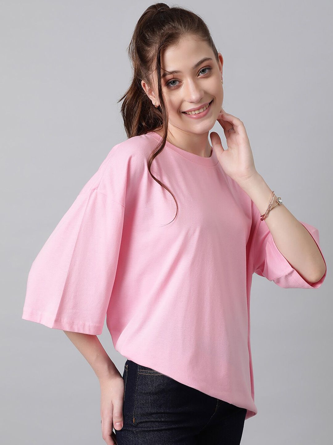KOTTY Basics Basics Round Neck Drop-Shoulder Sleeves Oversized T-shirt