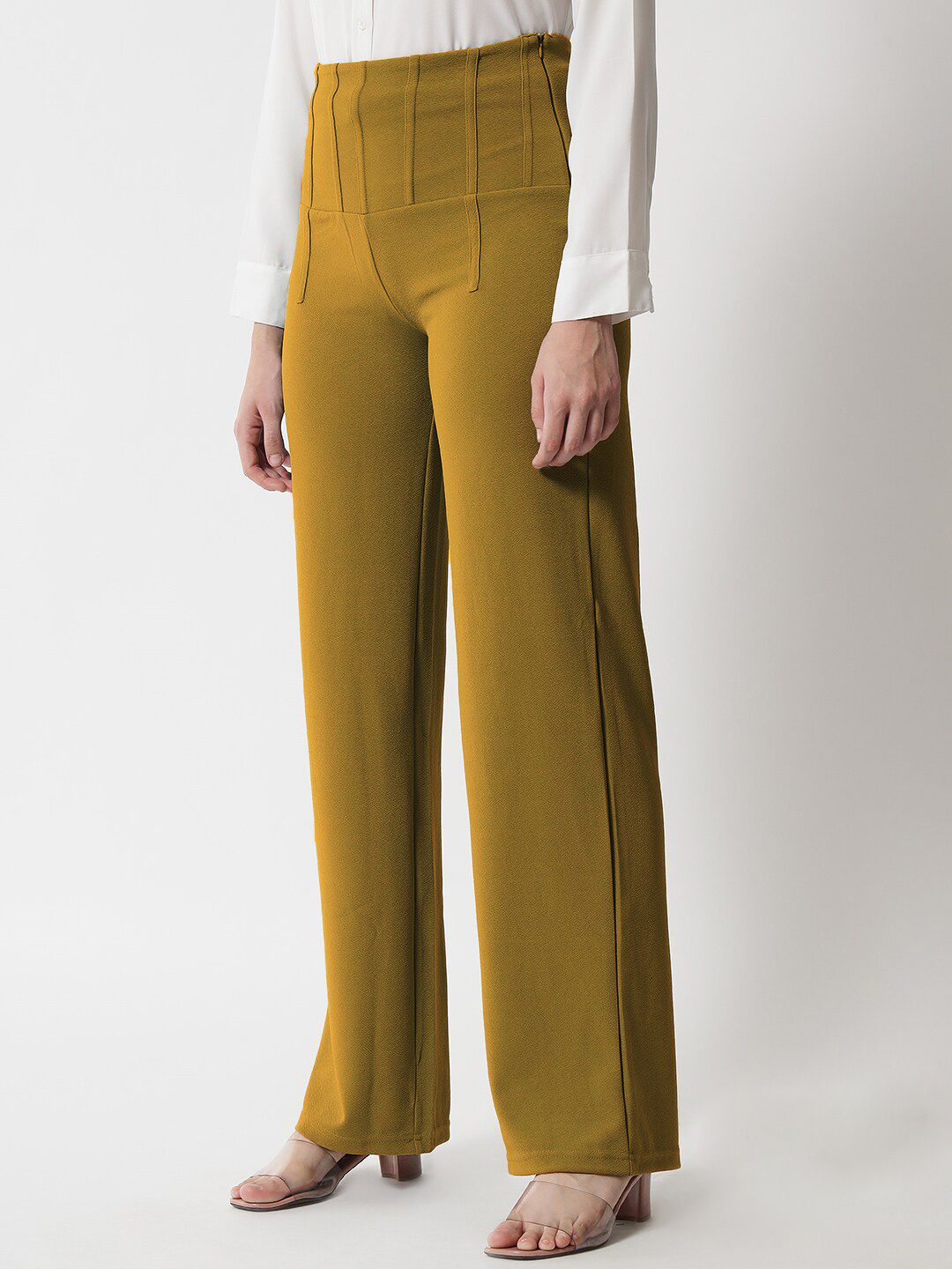 Kotty Women Brown Relaxed Straight Fit High-Rise Easy Wash Pleated Trousers