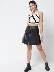 Kotty Women Black Solid A-line Faux Leather Skirt