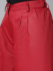 KOTTY BIZwear Women Maroon Relaxed Straight Leg Straight Fit High-Rise Easy Wash Pleated Trousers