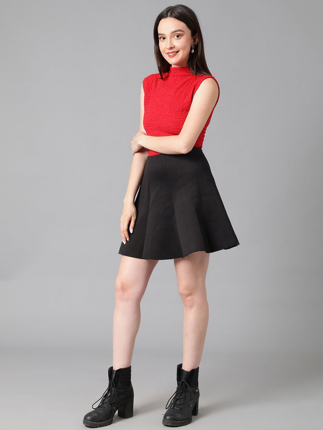 Kotty High Neck Self Design Satin Crop Top