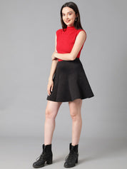 Kotty High Neck Self Design Satin Crop Top