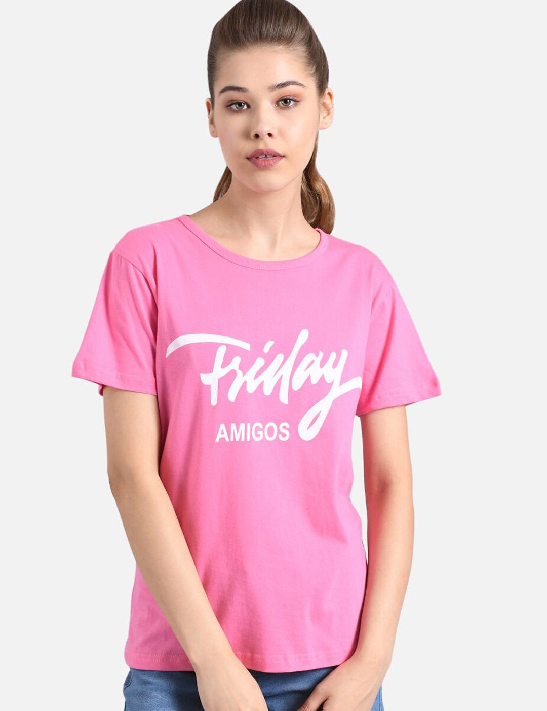 Kotty Women Pink Printed Round Neck T-shirt
