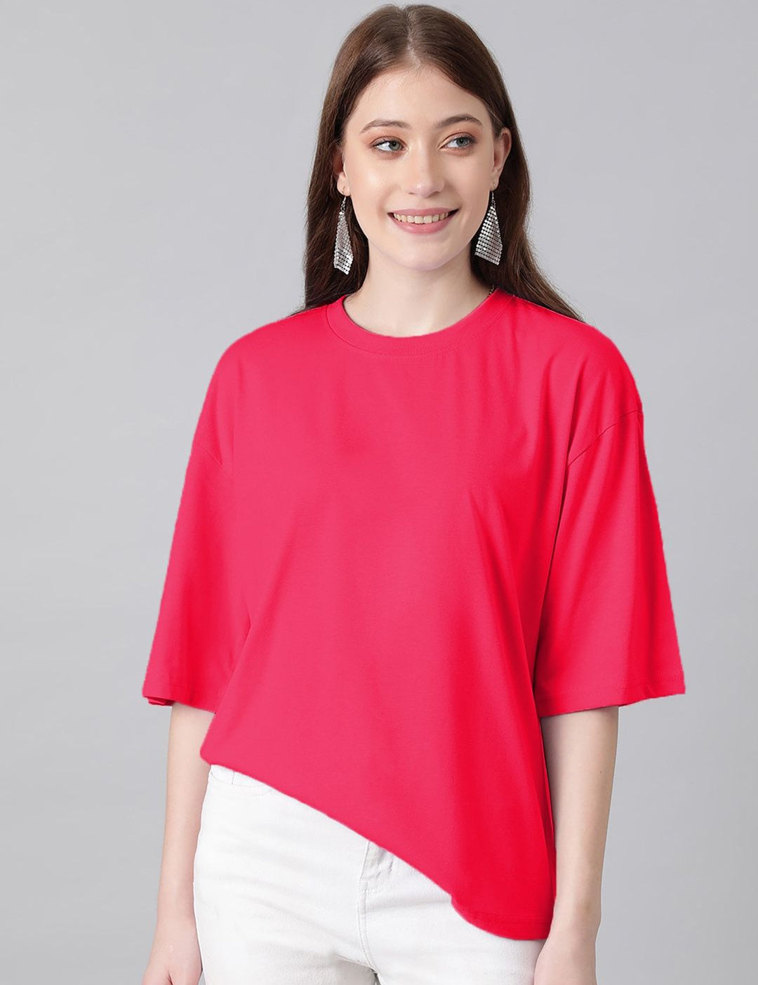 KOTTY Basics Round Neck Drop-Shoulder Sleeves Oversized Fit Cotton T-Shirt