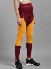 Kotty Women Yellow & Maroon Colourblocked Tights