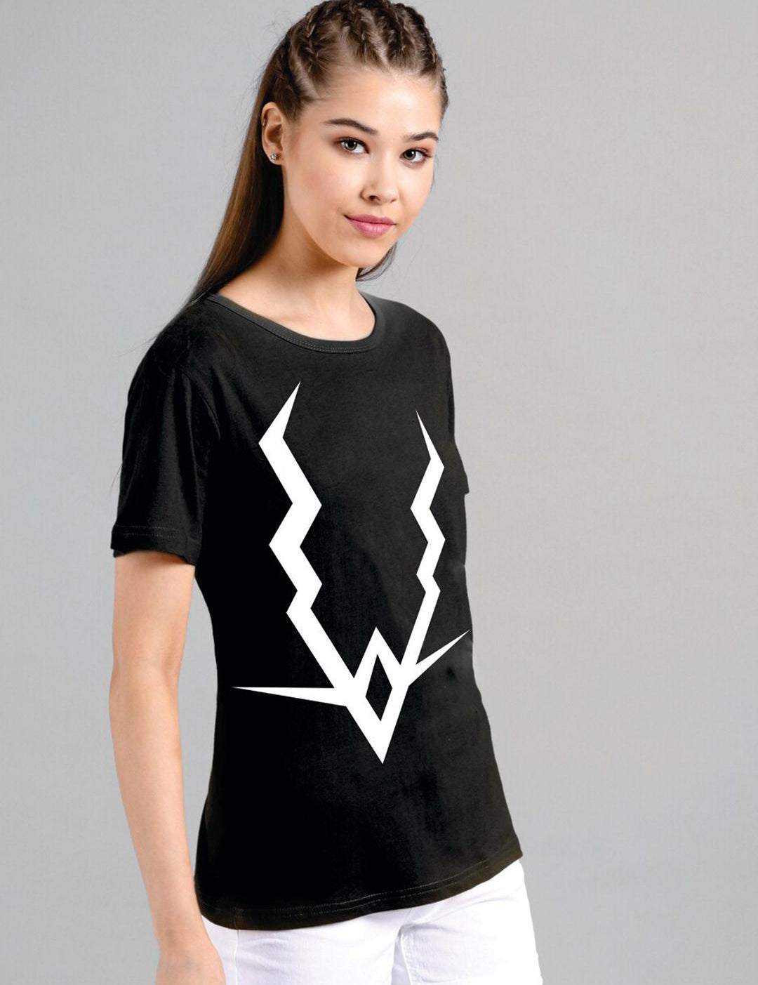Kotty Women Black Printed Round Neck T-shirt