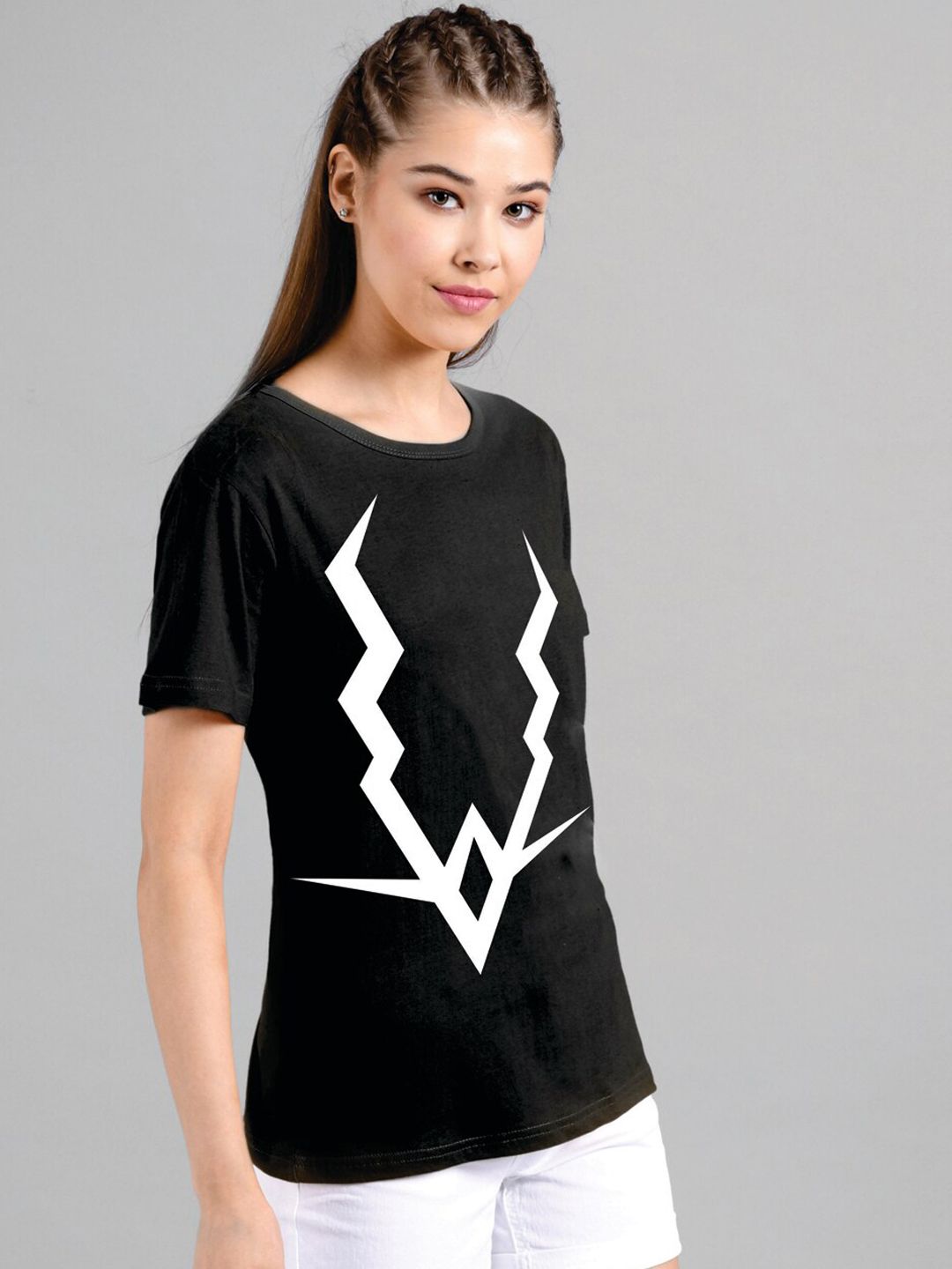 Kotty Women Black Printed Round Neck T-shirt