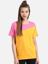 Kotty Women Pink Colourblocked Round Neck T-shirt