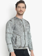 Kotty Men Grey Solid Denim Jacket