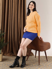 Kotty Women Open Knit Round Neck Pullover Sweater