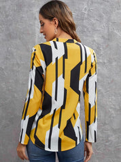 Kotty Print Mandarin Collar Crepe Shirt Style Top