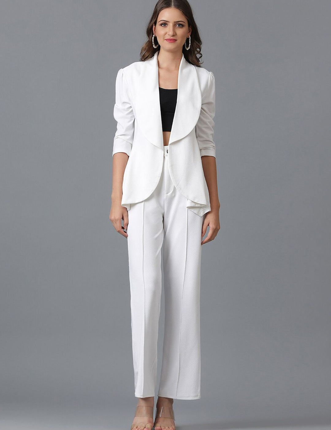 Kotty White Shawl Neck Coat With Trousers