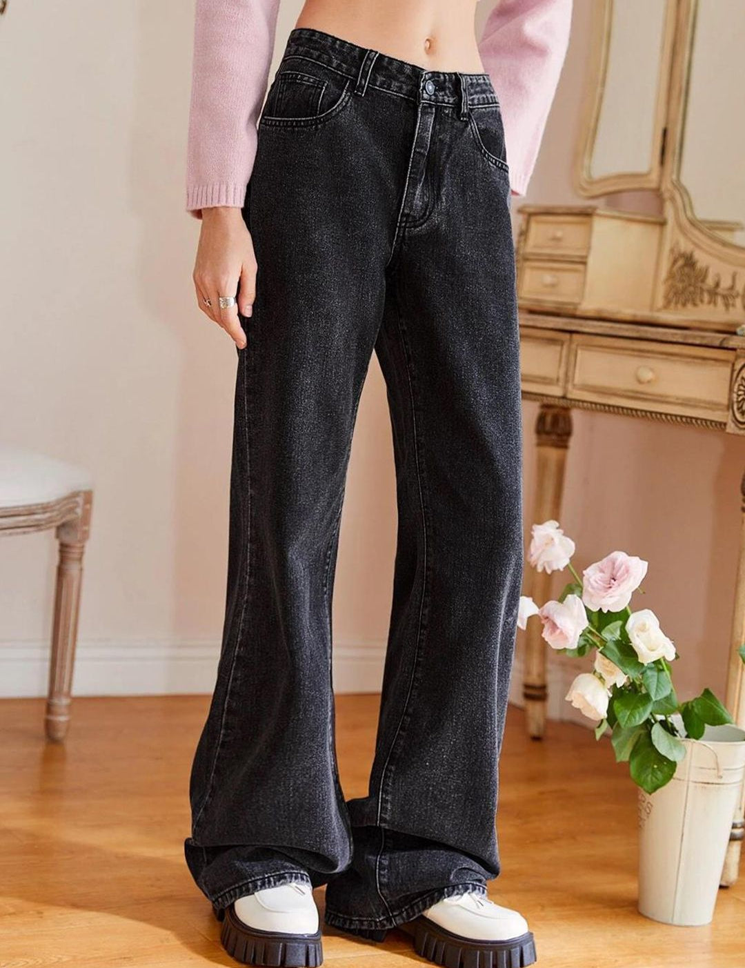 Kotty Women Black Jean Mid Rise Bootcut Stretchable Jeans