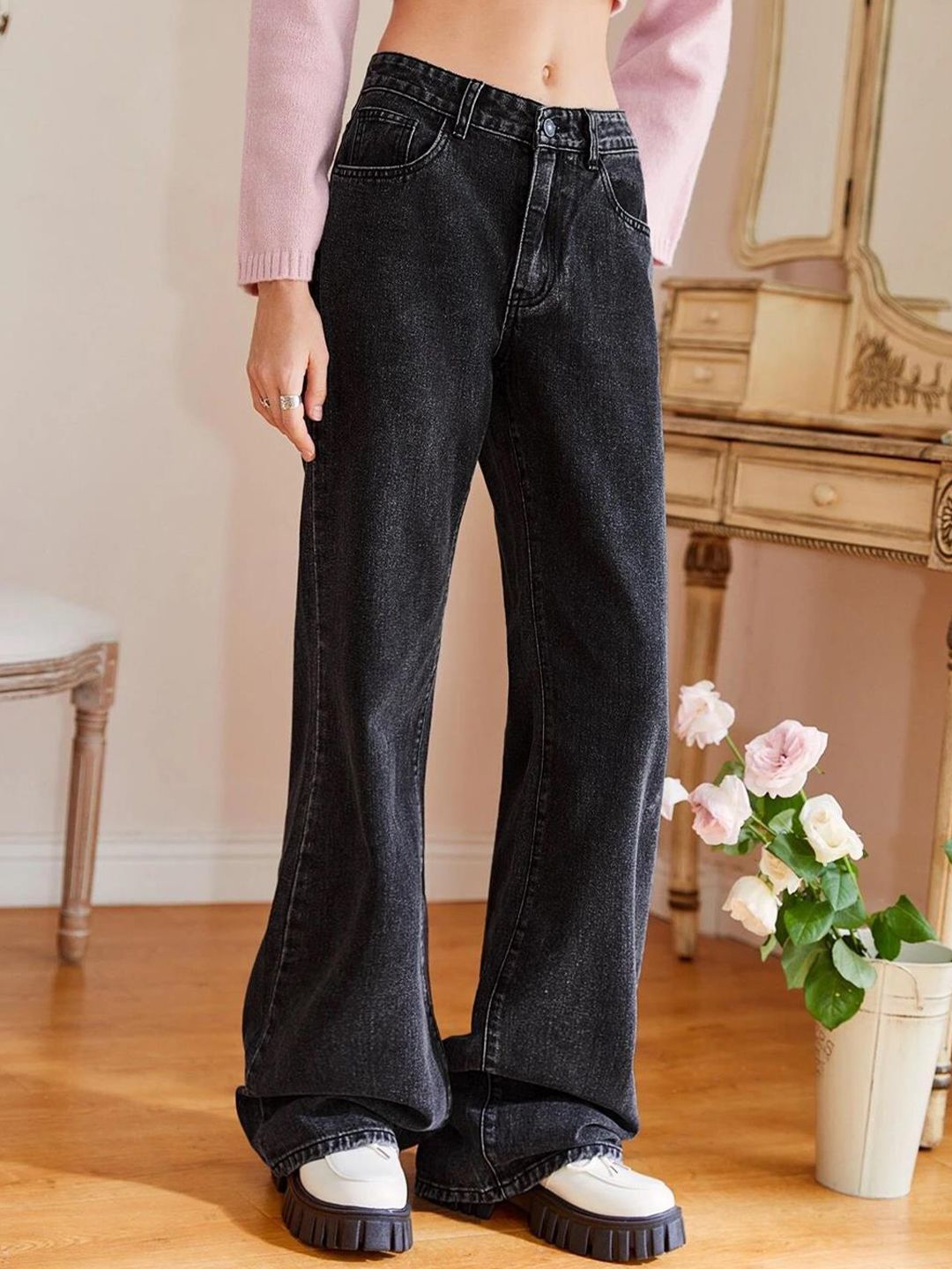 Kotty Women Black Jean Mid Rise Bootcut Stretchable Jeans