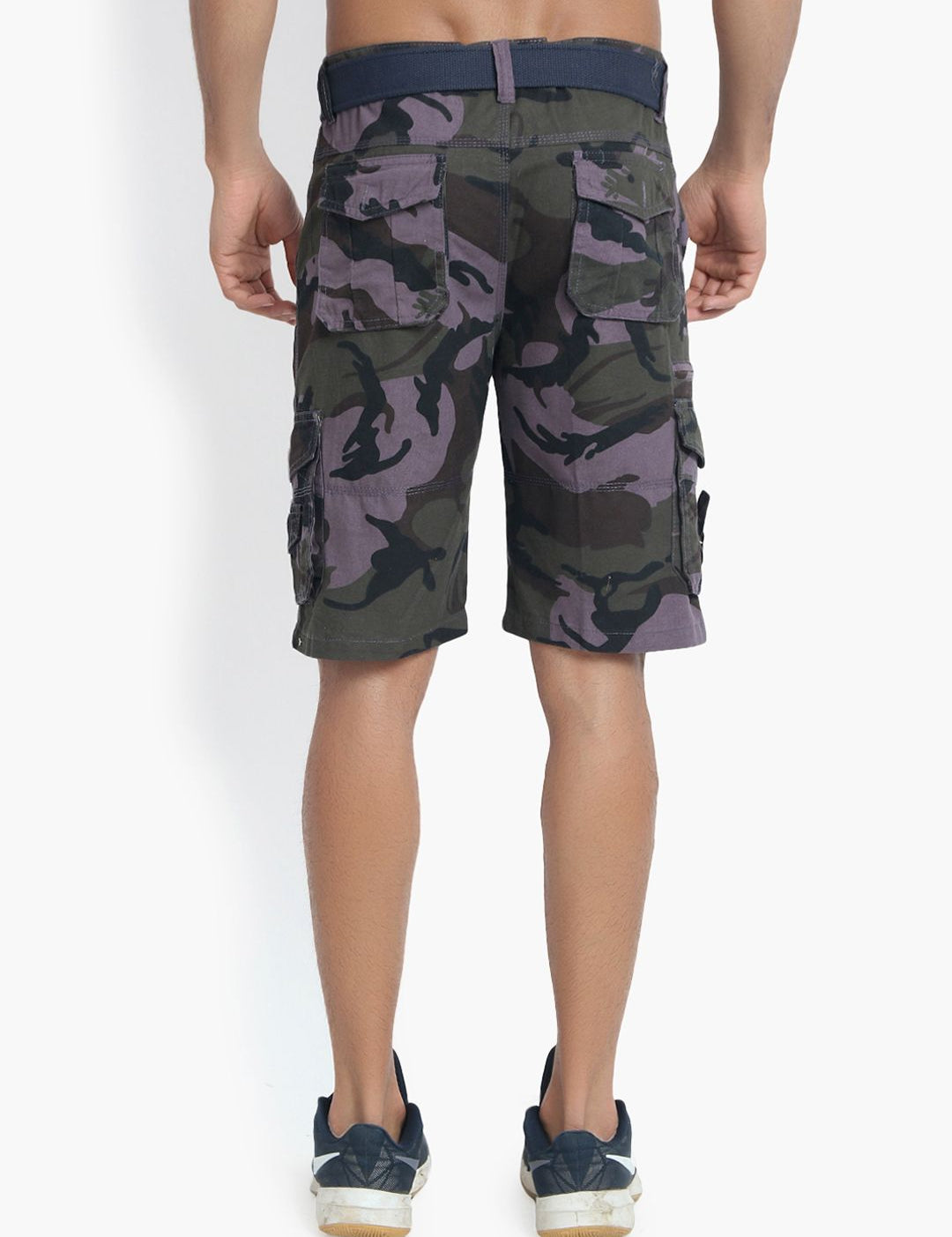 Kotty Men Purple & Green Camouflage Printed Regular Fit Cargo Shorts