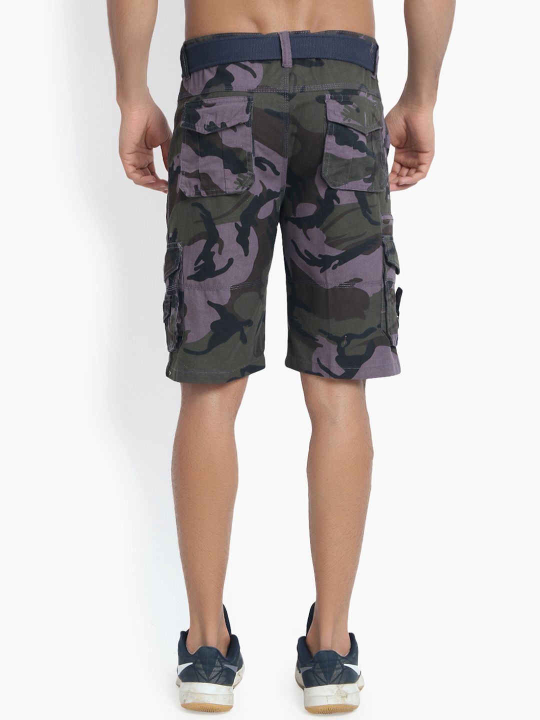Kotty Men Purple & Green Camouflage Printed Regular Fit Cargo Shorts