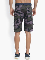 Kotty Men Purple & Green Camouflage Printed Regular Fit Cargo Shorts