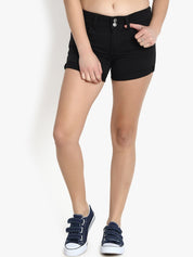 Kotty Women Black Solid Regular Fit Denim Shorts