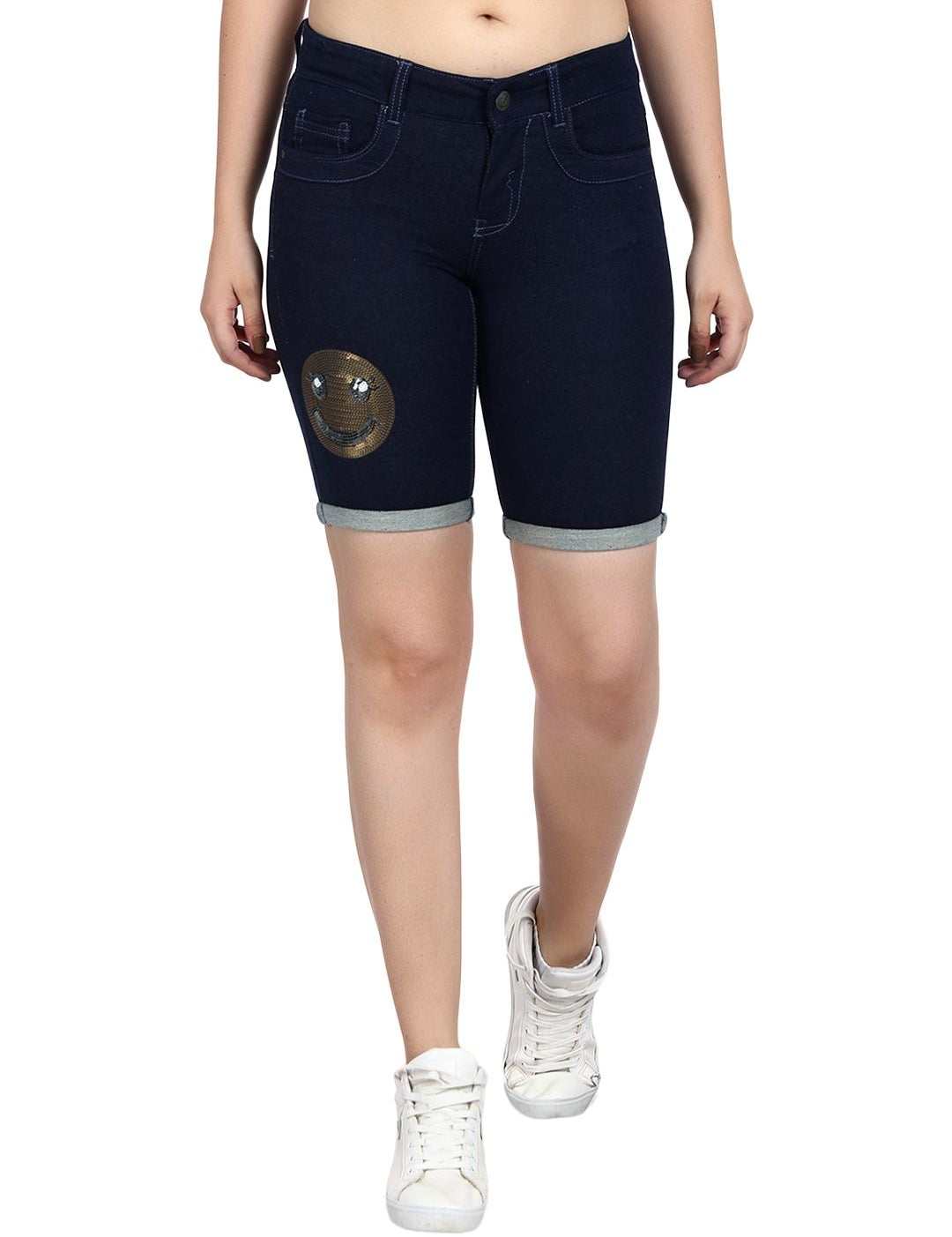 Kotty Women Blue Solid Regular Fit Denim Shorts