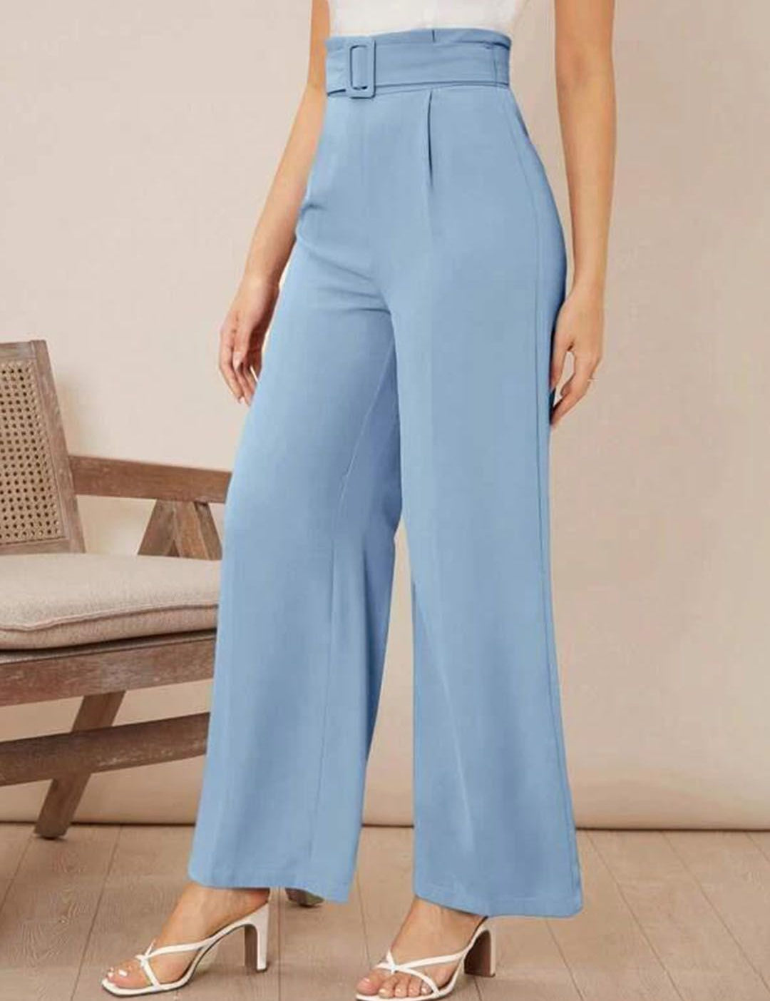 KOTTY BIZwear Women Relaxed High-Rise Easy Wash Pleated Parallel Trousers Comes With Belt